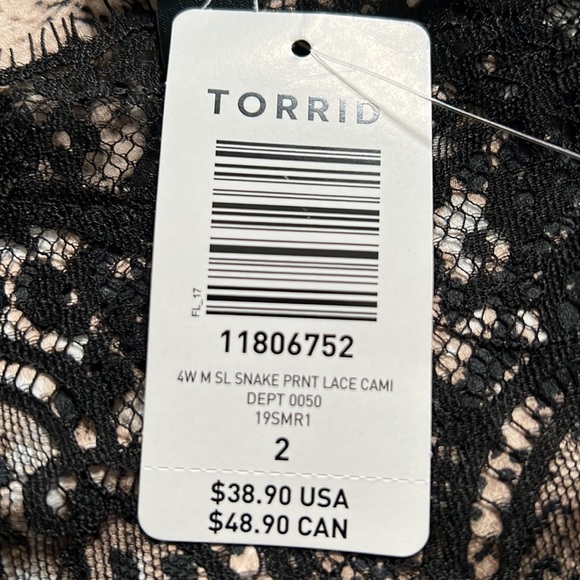 Torrid Snake Print Lace Cami Tank Top 2X Women’s   Black Brown 11806752 NWT. - Picture 5 of 6